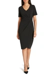 Tahari Asymmetrical Knot Sheath Dress In Black
