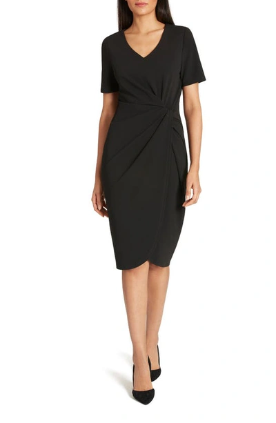 Tahari Asymmetrical Knot Sheath Dress In Black