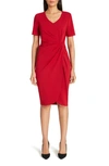 Tahari Asymmetrical Knot Sheath Dress In Garnet Red