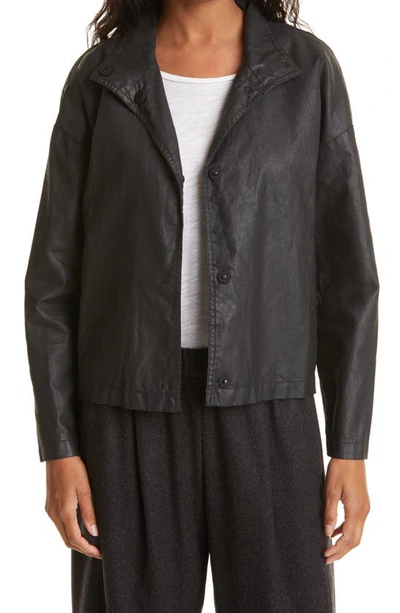 Eileen Fisher Organic Cotton & Linen Jacket In Black
