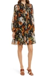 Julia Jordan Floral Drop Waist Long Sleeve Dress In Black Multi