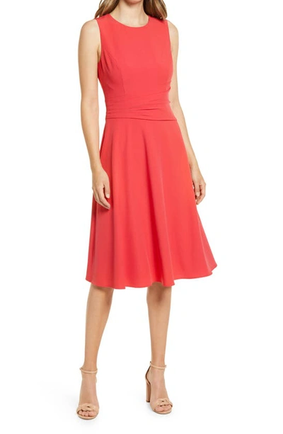 Eliza J Ruched Fit & Flare Dress In Red