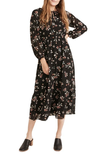 madewell black floral dress Madewell Black Floral Long Sleeve Dress