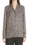 Lafayette 148 Rigby Abstract Brushstroke Silk Blouse In Black Multi