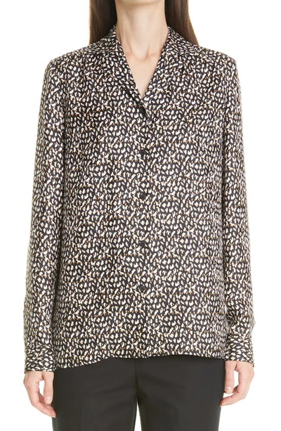 Lafayette 148 Rigby Abstract Brushstroke Silk Blouse In Black Multi