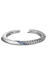 John Hardy Sterling Silver Classic Chain Blue Sapphire Twisted Hammer Cuff Bangle Bracelet In Silver/black