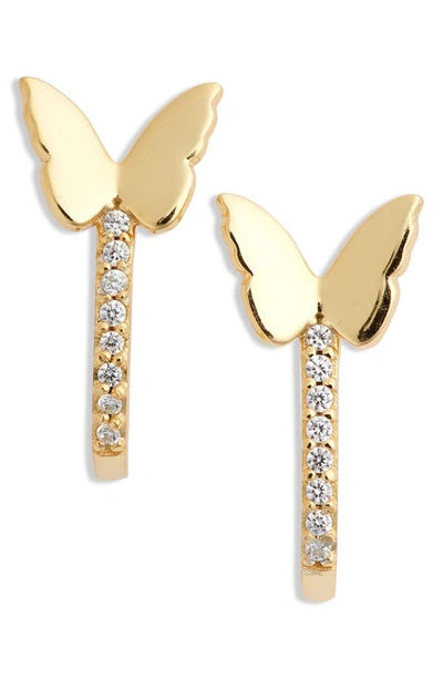 Argento Vivo Sterling Silver Butterfly Hoop Earrings In Gold