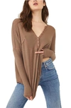 Free People Leo Henley Tee In Chocolate Malt