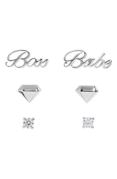Ajoa Slaybelles Set Of 3 Stud Earrings In Silver