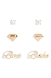 Ajoa Slaybelles Set Of 3 Stud Earrings In Gold