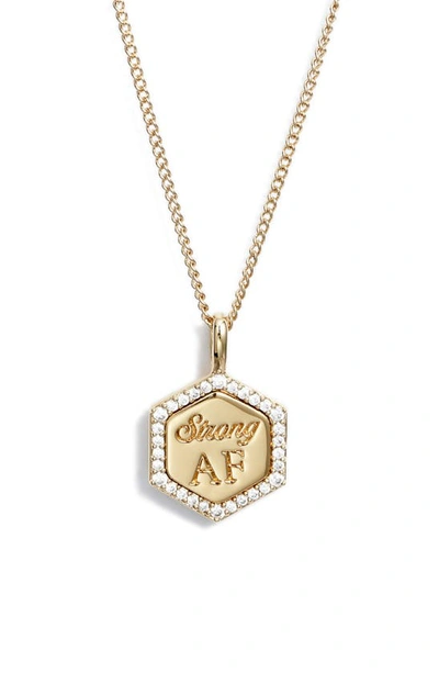 Ajoa Strong Af Cubic Zirconia Pendant Necklace In Gold