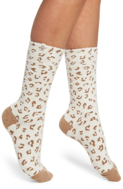 Ugg Leslie Crew Socks In Cream Leopard