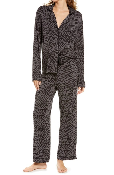 Rails Clara Long Sleeve Pajama Set In Charcoal Tiger Stripe