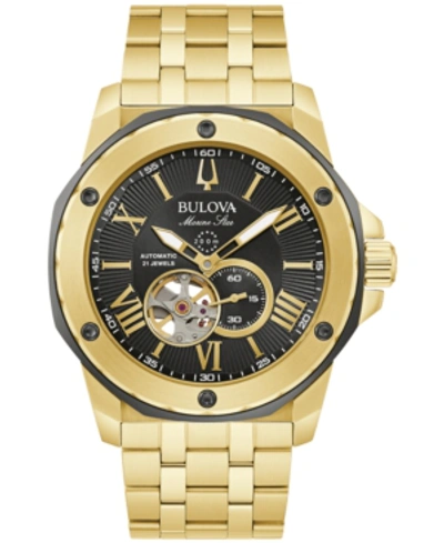 Bulova Men's Automatic Marine Star Gold-tone Stainless Steel Bracelet Watch 45mm In Black / Gold Tone