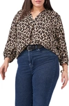 Vince Camuto Plus Leopard Print Button Down Shirt In Rich Black
