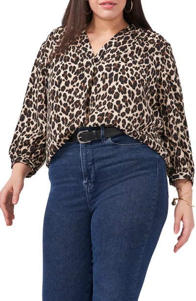 Vince Camuto Plus Leopard Print Button Down Shirt In Rich Black