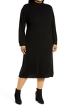 Lafayette 148 Sparkle Long Sleeve Wool-blend Midi Dress In Black