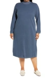 Lafayette 148 Sparkle Long Sleeve Wool-blend Midi Dress In Niagara Blue