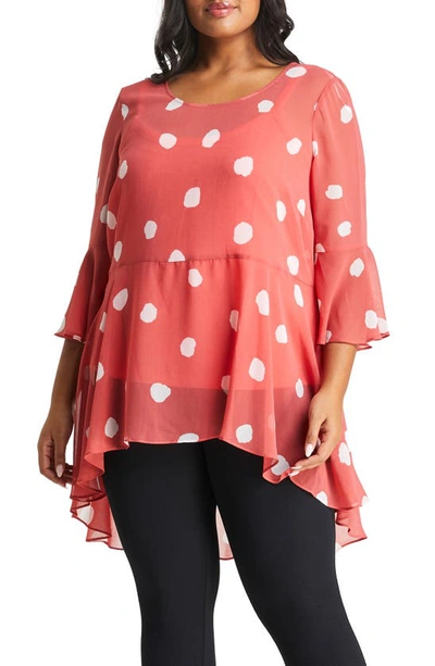 Estelle Colored Glassware Begin Again Print Chiffon High-low Peplum Tunic In Rose/ Milk