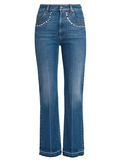 Valentino Raw Denim Mid-rise Boot-cut Jeans In Navy