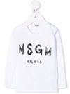 Msgm Logo-print Long-sleeved T-shirt In White