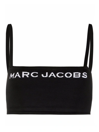 Marc Jacobs Stretch Fabric Top With Logo Print In Black