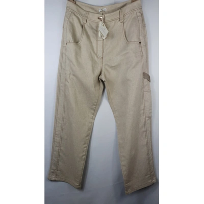 Pre-owned Brunello Cucinelli Linen Straight Pants In Beige