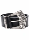 ETRO BLACK LEATHER BELT WITH ENGRAVED BUCKLE