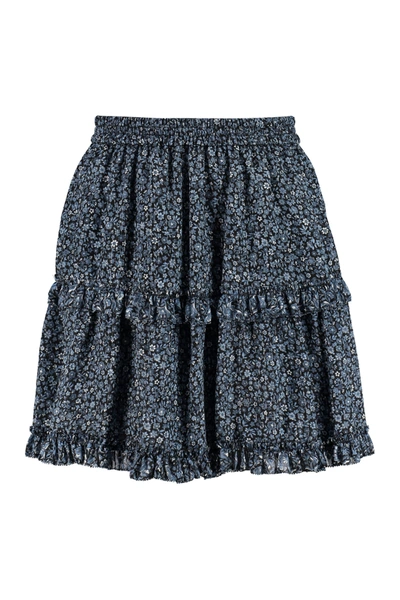 Michael Michael Kors Ruffled Floral-print Cotton-poplin Mini Skirt In Blue