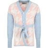 Simonetta Teen Houndstooth-pattern Tie-waist Cardigan In Pink