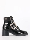 Roger Vivier Viv Rangers Crystal Buckle Combat Boot In Black