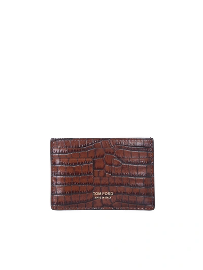 Tom Ford Animalier Print Card Holder In Brown