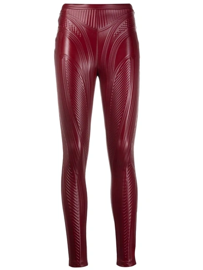 Mugler Sheen-finish Embossed Leggings In Rot