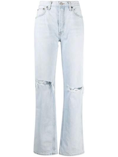 Re/done Ripped Bleach Jeans In Blau