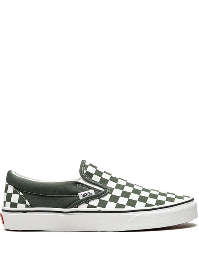 Vans Classic Slip-on Checkerboard Sneakers In Green