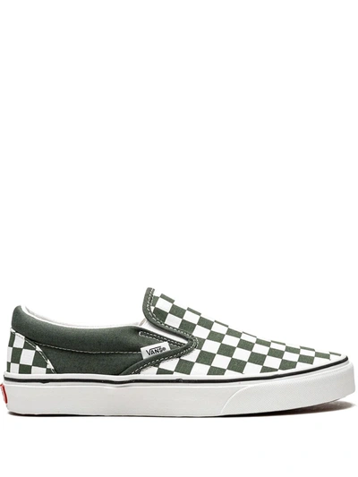 Vans Classic Slip-on Checkerboard Sneakers In Green In Gray