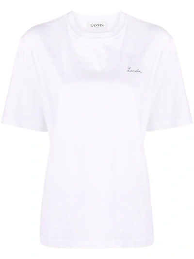 Lanvin Womens O Wht Blk Logo-embroidered Cotton-jersey T-shirt S In White