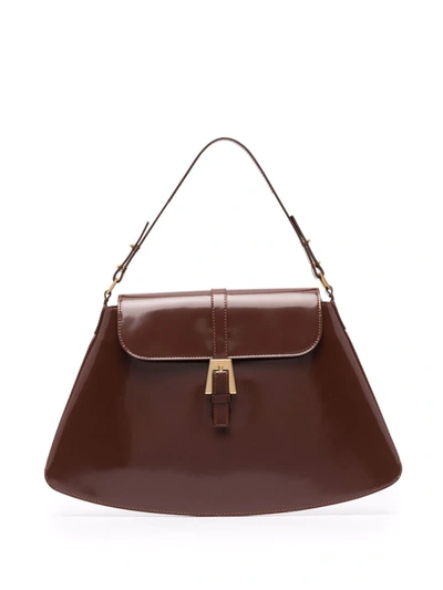 By Far Portia Patent Leather Tote Bag In Brown