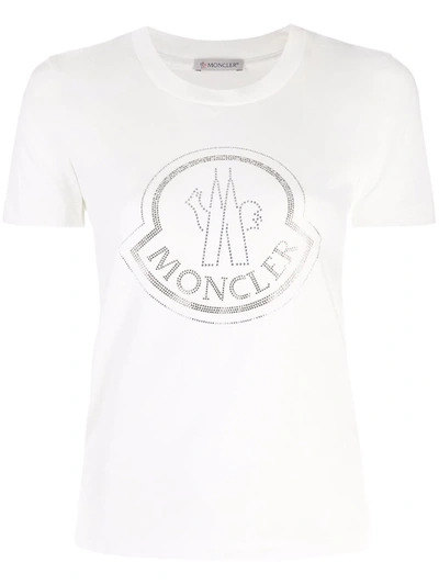 Moncler Woman White T-shirt With Maxi Logo In Strass