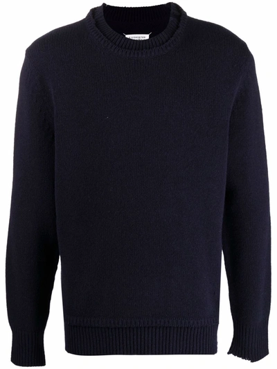 Maison Margiela Layered-collar Elbow-patch Distressed Jumper In Blue