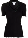 Bottega Veneta Womens Black Ribbed Cotton-knit Polo Shirt M