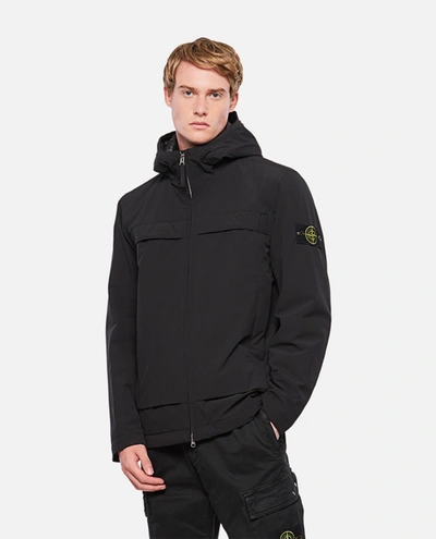 Stone Island Softshell W/primaloft Hooded Jacket In Black