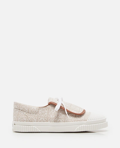 Loewe Cotton Canvas Sneakers With All-over Anagram Print In Beige