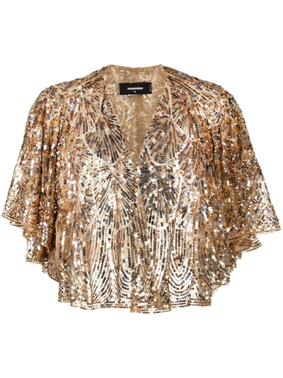Dsquared2 Sequin-embellished Cape In Gold