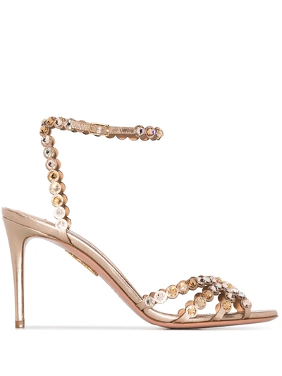 Aquazzura Tequila 85mm Stiletto Sandals In Gold