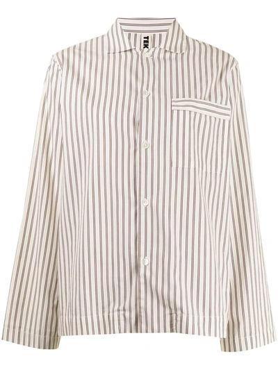Tekla Striped Poplin Pajama Shirt In White
