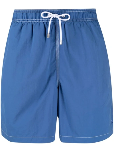 Hackett Logo-patch Flap-pocket Swim Shorts In Blue