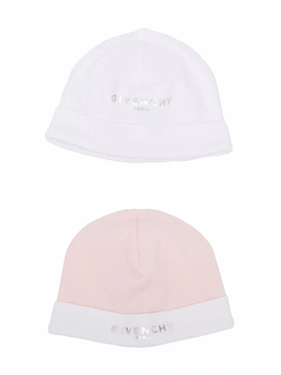 Givenchy Babies' Logo-print Beanie Set Of 2 In Pink