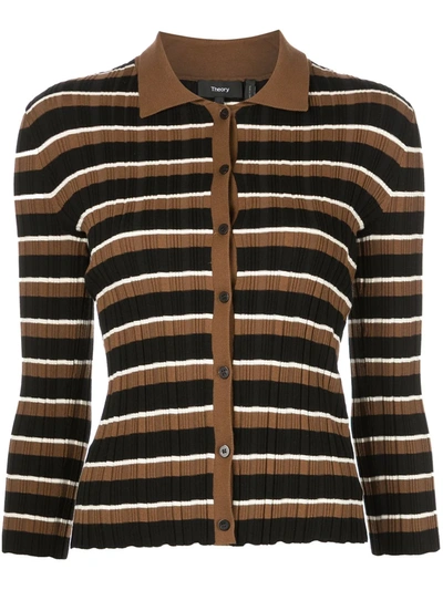 Theory Striped Ribbed Cotton-blend Cardigan In Multi-colour