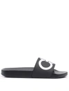 Ferragamo Groove Gancini Pool Slide Sandals In Black